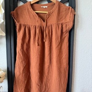 Copper Key Orange Smocked Tunic with Cap Sleeves